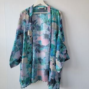 Soft Surroundings cover up womens one size Chiffon Floral Kimono